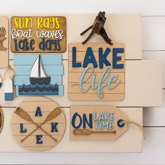 Handmade Tiered Tray Decor - Lake Life, 13 Pieces, Summer, Nautical, Beach - Picture 12 of 12